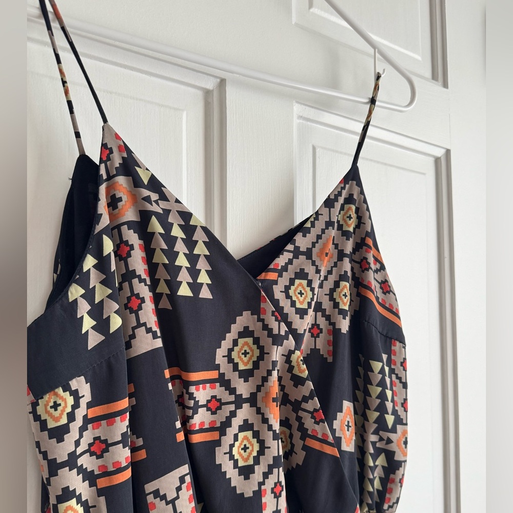 Bohemian Maxi Dress with Geometric Patterns | Navy Blue